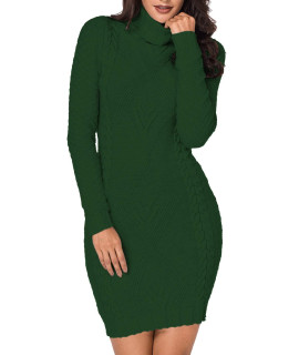 Lasuiveur Long Sleeve Slim Fit Bodycon Sweater Dresses For Women Dark Green M