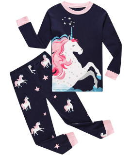 Little Girls Pajamas 100 Cotton Long Sleeve Pjs Unicorn Toddler Clothes Kids Sleepwear Shirts Size 14 Blue