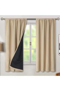 Bgment Thermal Insulated 100 Blackout Curtains For Bedroom With Black Liner, Double Layer Full Room Darkening Noise Reducing Rod Pocket Curtain (52 X 63 Inch, Beige, 2 Panels)