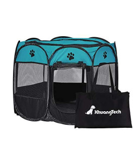 XianghuangTechnology Soft Fabric Portable Foldable Pet Dog Cat Puppy Playpen, Indoor/Outdoor use Pet Kennel Cage D31.5 x H23 (Blue)