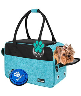 PetAmi Airline Approved Dog Purse Carrier | Soft-Sided Pet Carrier for Small Dog, Cat, Puppy, Kitten | Portable Stylish Pet Travel Handbag | Ventilated Breathable Mesh, Sherpa Bed (Turquoise)