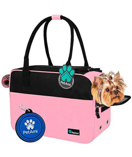 PetAmi Airline Approved Dog Purse Carrier | Soft-Sided Pet Carrier for Small Dog, Cat, Puppy, Kitten | Portable Stylish Pet Travel Handbag | Ventilated Breathable Mesh, Sherpa Bed (Pink)
