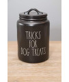 Rae Dunn By Magenta TRICK FOR DOG TREATS Black Ceramic LL Large Pet Canister With Orange Letters