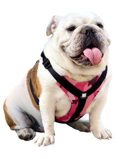 Bulldog Grade Harness for English-American-French Bulldogs - Custom Fit, No Pull, Reflective Vest Harnesses for Your Bully (Small, Pink Camo)