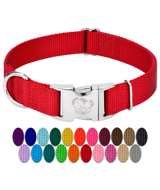 Country Brook Design - Vibrant 30+ Color Selection - Premium Nylon Dog Collar with Metal Buckle (Large, 1 Inch, Bright Red)
