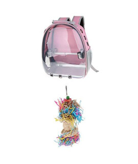 joyMerit Bird Carrier Backpack, Portable Pet Backpack for for Cockatoo Parakeets (Pink) + Parrot Cage Bite Toys