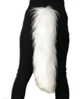 Bianna Creations Long Faux Fur Animal Luxury Tail, Cosplay Fursuit Fursona,Costume Dress Up Pet Play Furry Accessory (30", White)