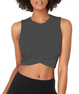 Sanutch Crop Top Athletic Shirts For Women Running Workout Yoga Crop Top Workout Shirts Heather Gray Xl