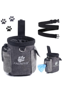 AMZNOVA Dog Snack Bag, Training Treat Bag with Pop Bag Dispenser, Removable Waistband, Fanny Bag carry Toys, Kibble, Treats, Heather coffee