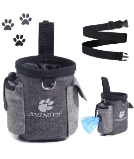 AMZNOVA Dog Snack Bag, Training Treat Bag with Pop Bag Dispenser, Removable Waistband, Fanny Bag carry Toys, Kibble, Treats, Heather coffee