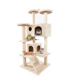 Multi-Level Solid Cute Sisal Rope Plush Cat Tree ,Cat and Pets Tower,Cat Toys with Condos,Stairs,Dangling Rope, Cozy Perches,Cat Plays Comfortably & Safe Indoor Furniture 36"/52"/60" (52"(Beige))