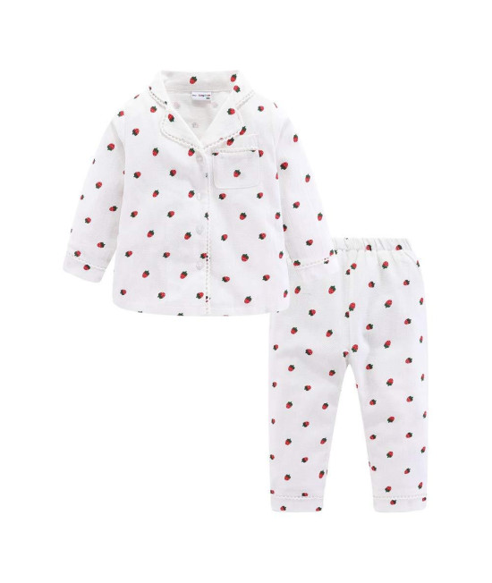 Mud Kingdom Pajamas for girls Toddler Long Sleeve Sleepwear 100% cotton Breathable Strawberry Pattern White 4T