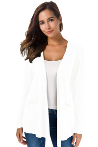 Towncat cardigans for Women Loose casual Long Sleeved Open Front Breathable cardigans with Pocket (White, XL)