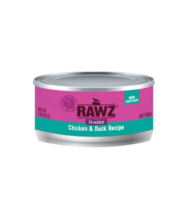 RAWZ Natural Premium Shredded Canned Cat Wet Food - Grain Free Made with Real Meat Ingredients No BPA or Gums - 3oz Cans 18 Count (Chicken & Duck)