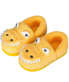 JAcKSHIBO girls Boys Home Slippers Warm Dinosaur House Slippers For Toddler Fur Lined Winter Indoor shoes Yello 45-55 toddler