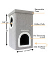 Downtown Pet Supply 2 Level Cat House - Modern Cat Condo & Kitten Bed - Foldable Cat Cube Bed with Cat Scratching Post and Cat Toy - 22 in x 11.5 in x 11.5 in - Grey Cat Ottoman
