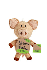 Spunky Pup Woolies Dog Toy Squeaky Plush Toy Made with Double Stitched Wool Pig