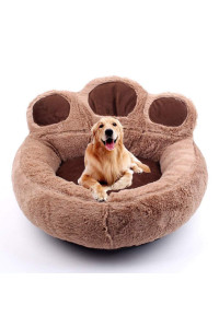 Cqlxz Pug Dog Bed, Dog Shaped Paw Fluffy Plush Cushion Basket Sofa Bed Cute For Small Dog Puppy Cat,Brown,L