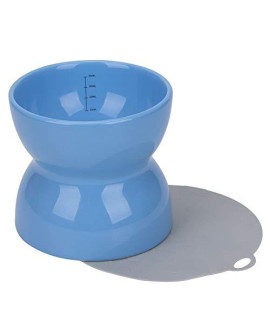 SUPER DESIGN Ceramics Raised Slow Feeder Dog Bowl & Silicone Mat Set, Porcelain Elevated Dog Feeder for Food and Water, Less Regurgitating and Vomiting M Blue