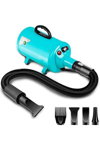 amzdeal Dog Dryers 3.8HP/2800W Stepless Adjustable Speed Dog Hair Dryer, Home Use/Professional Pet Grooming Blower, Pet Hair Force Dryer Blaster with Heater, Spring Hose, and 4 Nozzles (Blue)