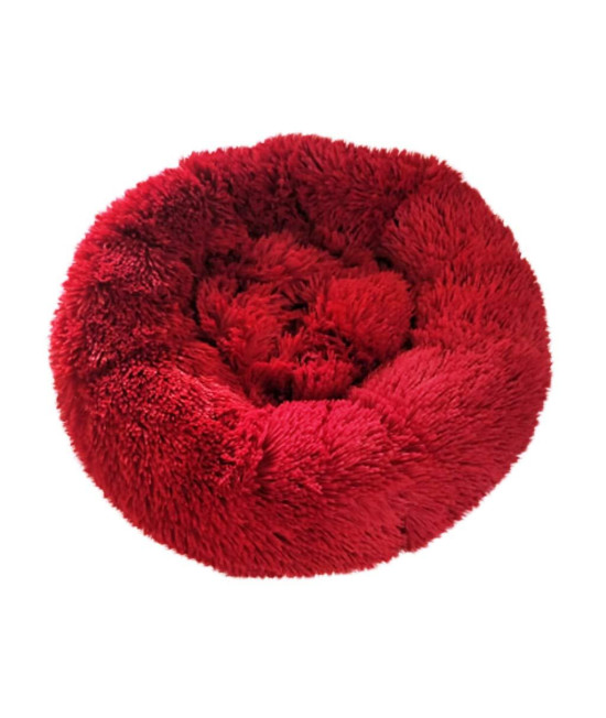 Round Dog Bed,Fluffy Donut Cuddler Sofa Plush for Small Medium Large Dogs Cats (L, Red)