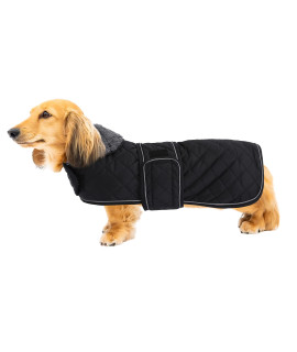 Warm Thermal Quilted Dachshund Coat, Dog Winter Coat With Warm Fleece Lining, Outdoor Dog Apparel With Adjustable Bands For Medium, Large Dog-Black-L