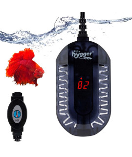 Hygger 50W Mini Submersible Digital Display Aquarium Heater For Small Fish Tank, Compact And Fast Heating Thermostat, With External Controller And Built-In Thermometer, For Betta, Turtle