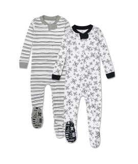 HonestBaby 2-Pack Organic cotton Snug-Fit Footed Pajamas, Tossed SkullsSketchy Stripe, 24 Months