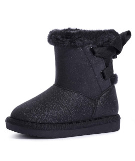 KRABOR girlsToddlers glitter Snow Boots cotton Lining Warm Winter Non-Slip Shoes with cute Bow Black Size 10