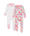 Honestbaby 2-Pack Organic Cotton Snug-Fit Footed Pajamas, Rose Blossomlove Dot, 24 Months