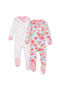 Honestbaby 2-Pack Organic Cotton Snug-Fit Footed Pajamas, Rose Blossomlove Dot, 24 Months