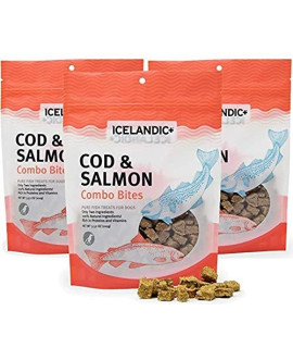Icelandic+ | All-Natural Dog Chew Treats | Combo Bites Cod & Salmon, 3.52 oz. (3 Pack)