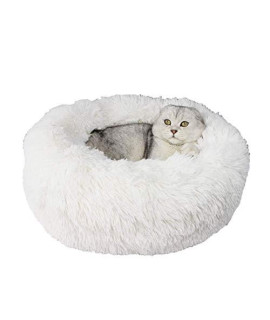 XIAJIE Pet Bed, Fluffy Luxe Soft Plush Round Cat and Dog Bed, Donut Cat and Dog Cushion Bed, Self-Warming and Improved Sleep, Orthopedic Relief Shag Faux Fur Bed Cushion (50, White)