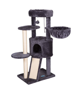 Hey-brother cat Tree with Scratching Board, cat Tower with Padded Plush Perch and cozy Basket, Multi-Platform for Jump, Smoky gray MPJ005g