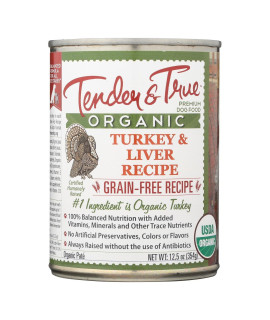 Tender & True Pet Nutrition 854012 12.5 oz Organic Turkey & Liver Recipe grain-Free canned Dog Food - Pack of 1212