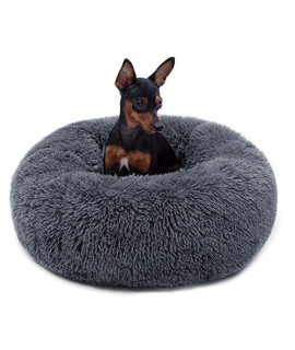 Neekor Cat Dog Beds, Soft Plush Donut Pet Bedding Winter Warm Sleeping Round Fluffy Pet Calming Bed Cuddler for Puppy Dogs & Cats, Size: Small/Medium/Large (Dark Grey/X Large)