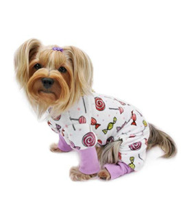 Klippo Dog/Puppy Minky Sweet Candies Plush Pajamas/Bodysuit/Loungewear/PJ/Coverall/Jumper/Romper for Small Breeds (S)