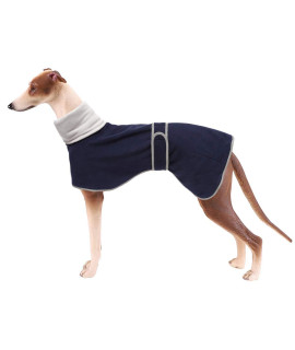 Dog Coats With Reflective Bar Dog Winter Coat Soft Polyester Fleece Adjustable Band - Dog Winter Jacket For Greyhounds Lurchers And Whippets - Navy - Xl