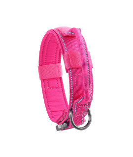 Yunleparks Tactical Dog collar Reflective Nylon Dog collar with Metal Buckle and control Handle for Medium Large Dogs(XL,Pink)