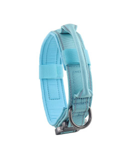 Yunleparks Tactical Dog collar Reflective Nylon Dog collar with Metal Buckle and control Handle for Medium Large Dogs(L,Sky Blue)