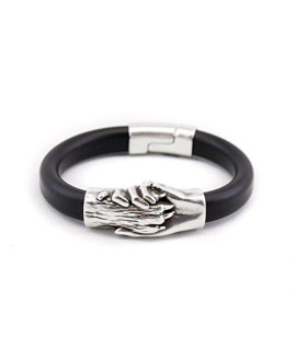 Vegan-Friendly Rubber Bracelet with Silver Hand and Dog Paw Charm | Magnetic Clasp | Ideal for Pet Lovers and Pet Memorials? (Platinum, 9)