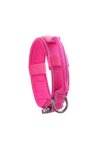 Yunleparks Tactical Dog collar Reflective Nylon Dog collar with Metal Buckle and control Handle for Medium Large Dogs(Large,Pink)