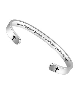 Btysun Easter gifts for Women Religious Bracelets, girls christian Bible Verse gifts cuff Bracelet Jewelry with gift Box (give god Your Weakness and Hell give You his Strength)