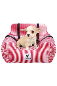 Dog Car Seat,Dog Booster Front Seat for Small and Medium Dogs Cats,Pet Lookout Seat Travel Striped Carrier with Storage Pocket & Safe Belt for Cars/SUVs/Truck-Up to 30l bs (Red)