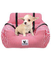 Dog Car Seat,Dog Booster Front Seat for Small and Medium Dogs Cats,Pet Lookout Seat Travel Striped Carrier with Storage Pocket & Safe Belt for Cars/SUVs/Truck-Up to 30l bs (Red)