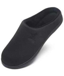 Maiitrip Mens House Slippers Memory Foam Indoor Outdoor,Comfortable Winter Warm Non Slip Slip On House Shoes For Men Bedroom Casual,Lightweight Slip Resistant Rubber Sole,All Black,Size 12 125 13