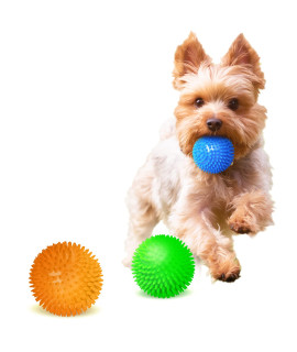 Meric 3-Pack Squeaky Dog Ball Toys, 2.3, Massage Teeth and Gums, Spikey Dog Rubber Balls, Toss Fetch Squeeky Doggy Balls for Multi-Pet Homes