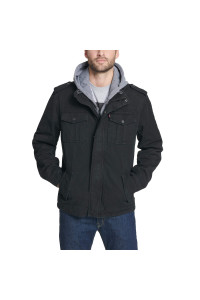 Levis Mens Big Tall Washed cotton Hooded Military Jacket, Black, 5X Big