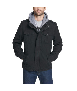 Levis Mens Big Tall Washed cotton Hooded Military Jacket, Black, 5X Big