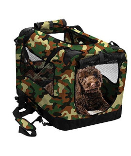 2PET Foldable Dog Crate - Soft, Easy to Fold & Carry Dog Crate for Indoor & Outdoor Use - Comfy Dog Home & Dog Travel Crate - Strong Steel Frame, Washable Fabric Cover (Small 20in, Disguise Camo)